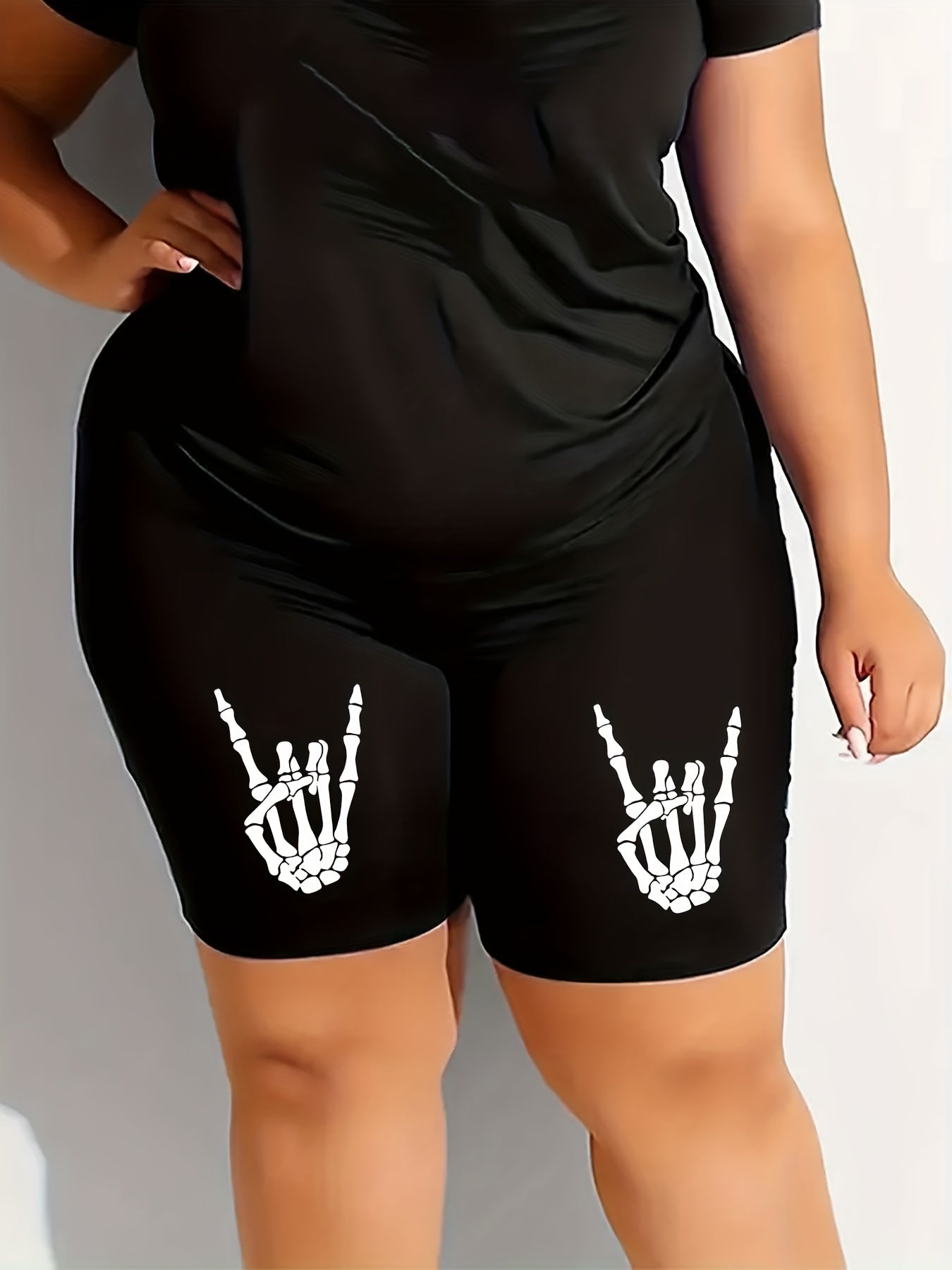 Rock Skeleton Print High Rise Biker Shorts