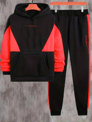 Boys Block Letter Print Hoodie Sweatshirt & Pants Set for Spring Fall