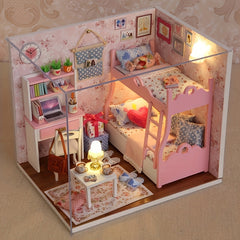 DIY Pink Bedroom Model House Kit with Furniture Set - Creative Gift