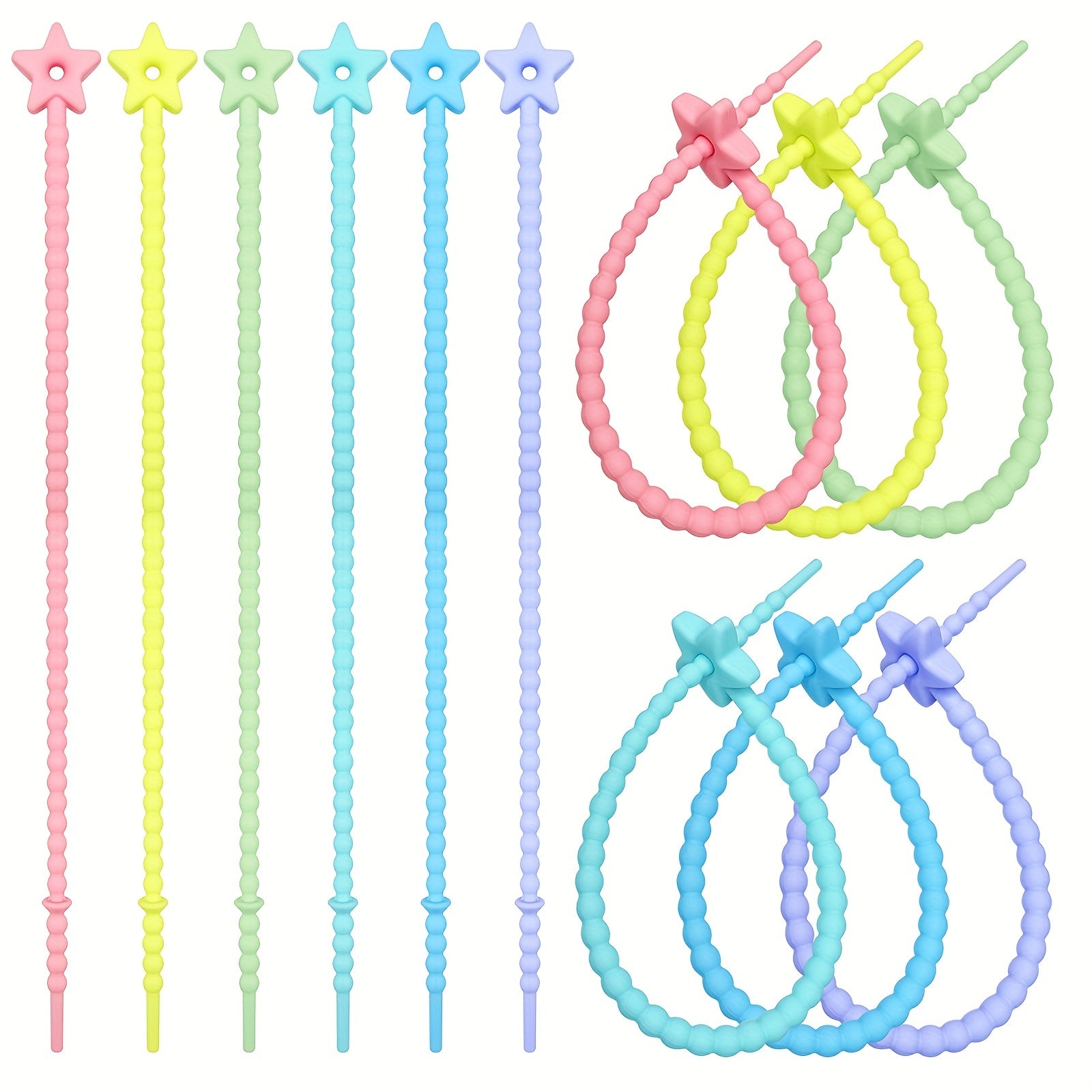 Set of 5 Star-Shaped Silicone Zip Ties for Charging Cords
