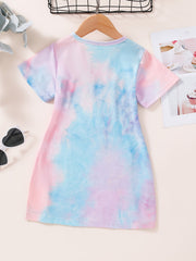 Girls Tie Dye Short Sleeve Pullover Dress