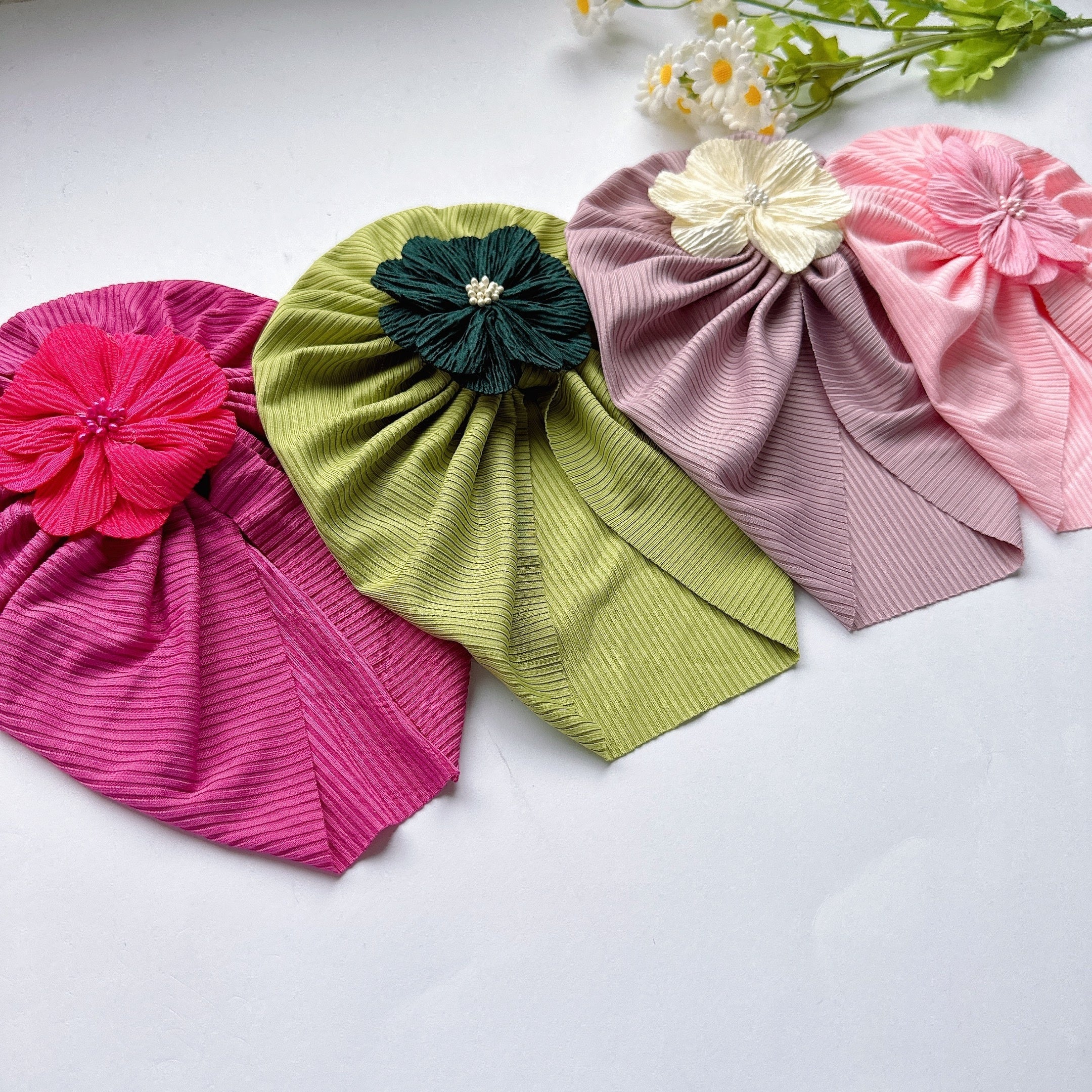 Soft Elastic Flower Baby Hat For Girl