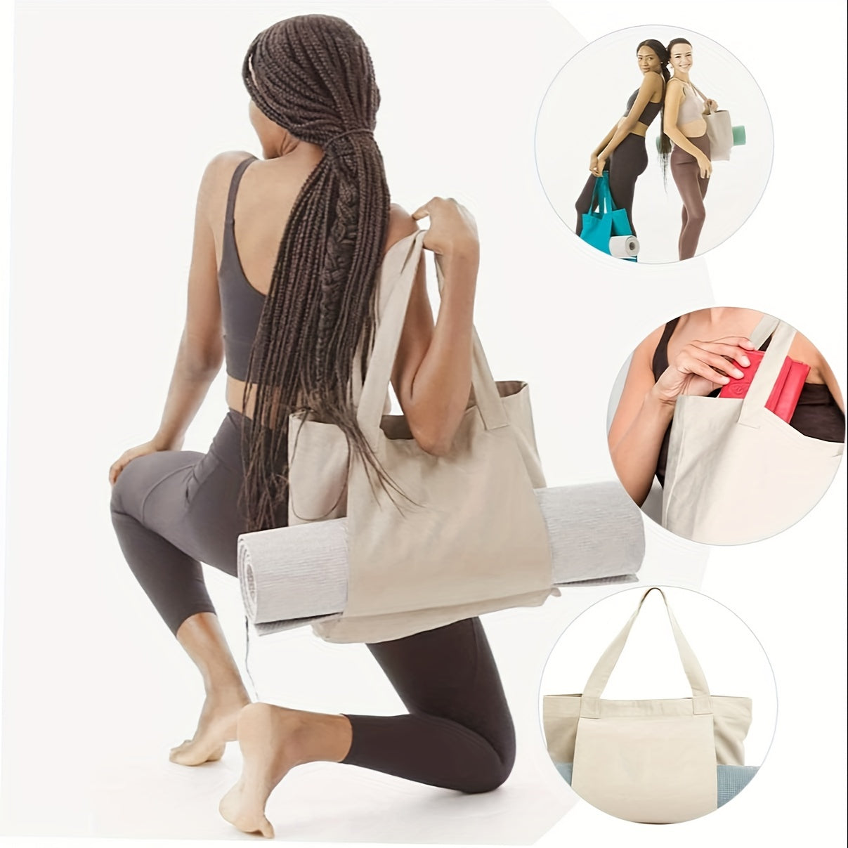Large Capacity Yoga Mat Storage Bag Canvas Outdoor Exercise Fitness Suit Bag