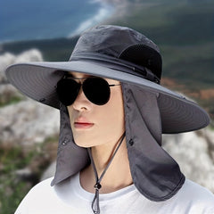 Men Large Brim Sunshade Hat With Face Scarf for Outdoor Activities