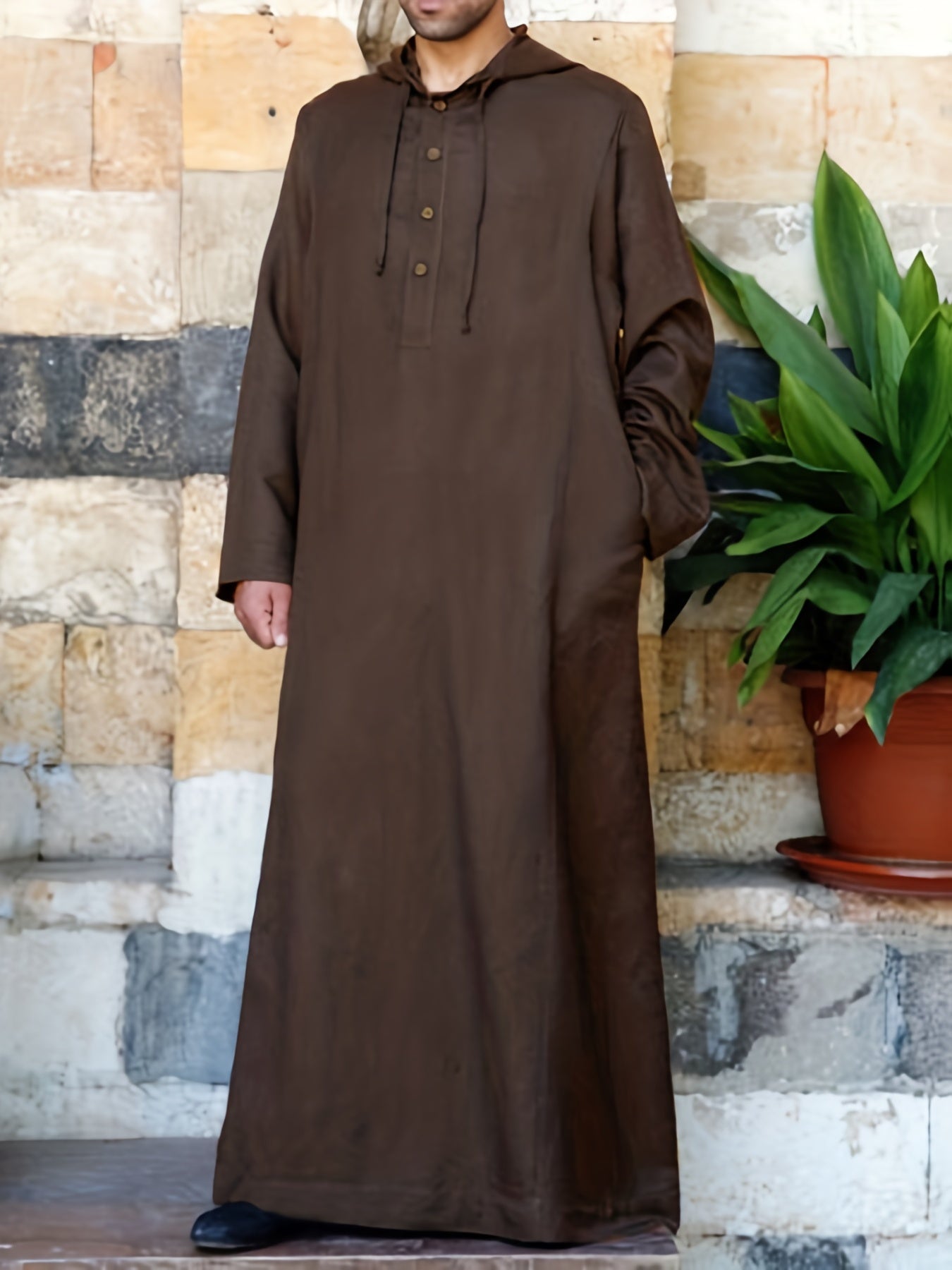 Men's Button Muslim Islamic Kaftan Arab Loose Long Sleejsons Vintage