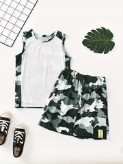 Boys Summer Mesh Outfit Camo Shorts & Vest Kids 2pcs Suit
