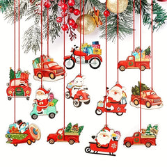 12pcs Red Truck Christmas Ornaments Snowman Xmas Tree Decorations