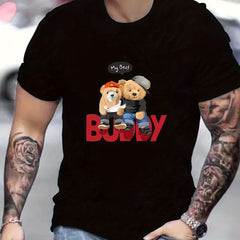 BUDDY Teddy Bear Print Men's Graphic Crew Neck Active T shirt