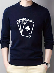 Poker Cards Print Crew Neck Pullover Sweater for Men