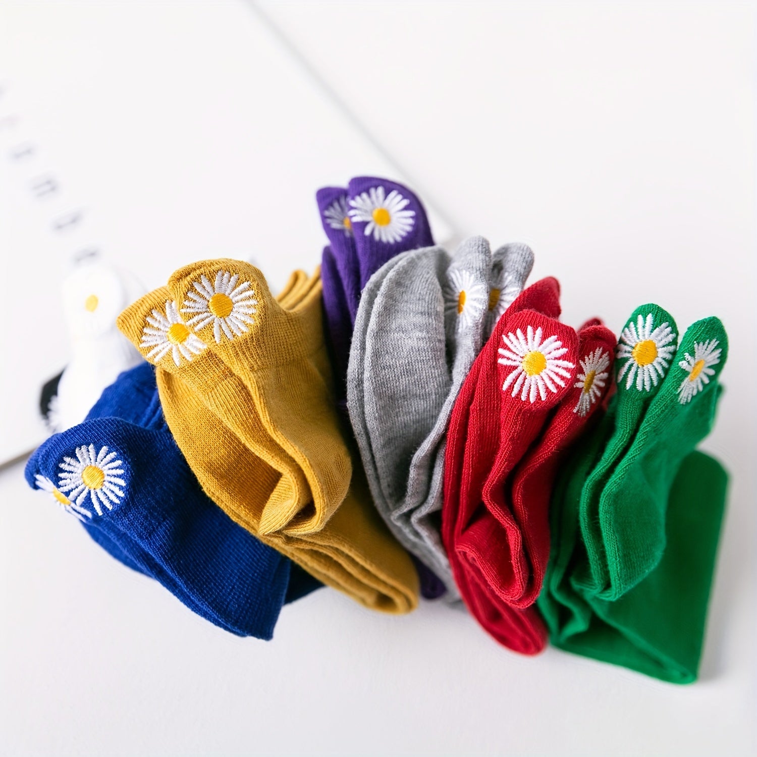 8 Pairs Floral Embroidery Socks Low Cut Ankle Stockings Women's Hosiery