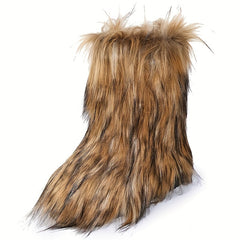 Women's Fleece Lined Snow Boots Slip on Platform Mid Calf Boots