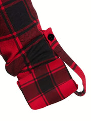 Plaid Print Roll Up Sleeve Notched Neck Blouse