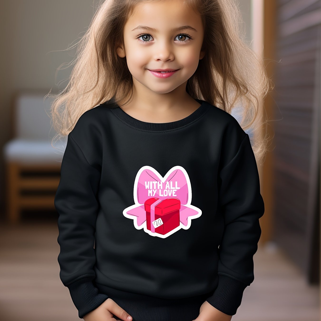 OERYUI Girls boys With All My Love Print Heart Graphic Sweatshirt Comfy Pullover