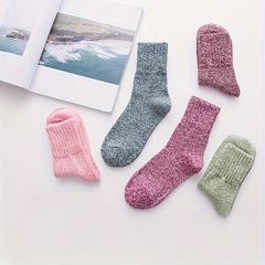 5 Pairs Warm & Comfy Mid Tube Socks Solid Thickened Stockings Women's Hosiery