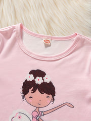Girl's 2pcs Pajamas Long Sleeve Top & Pants Set Cartoon Ballet Print
