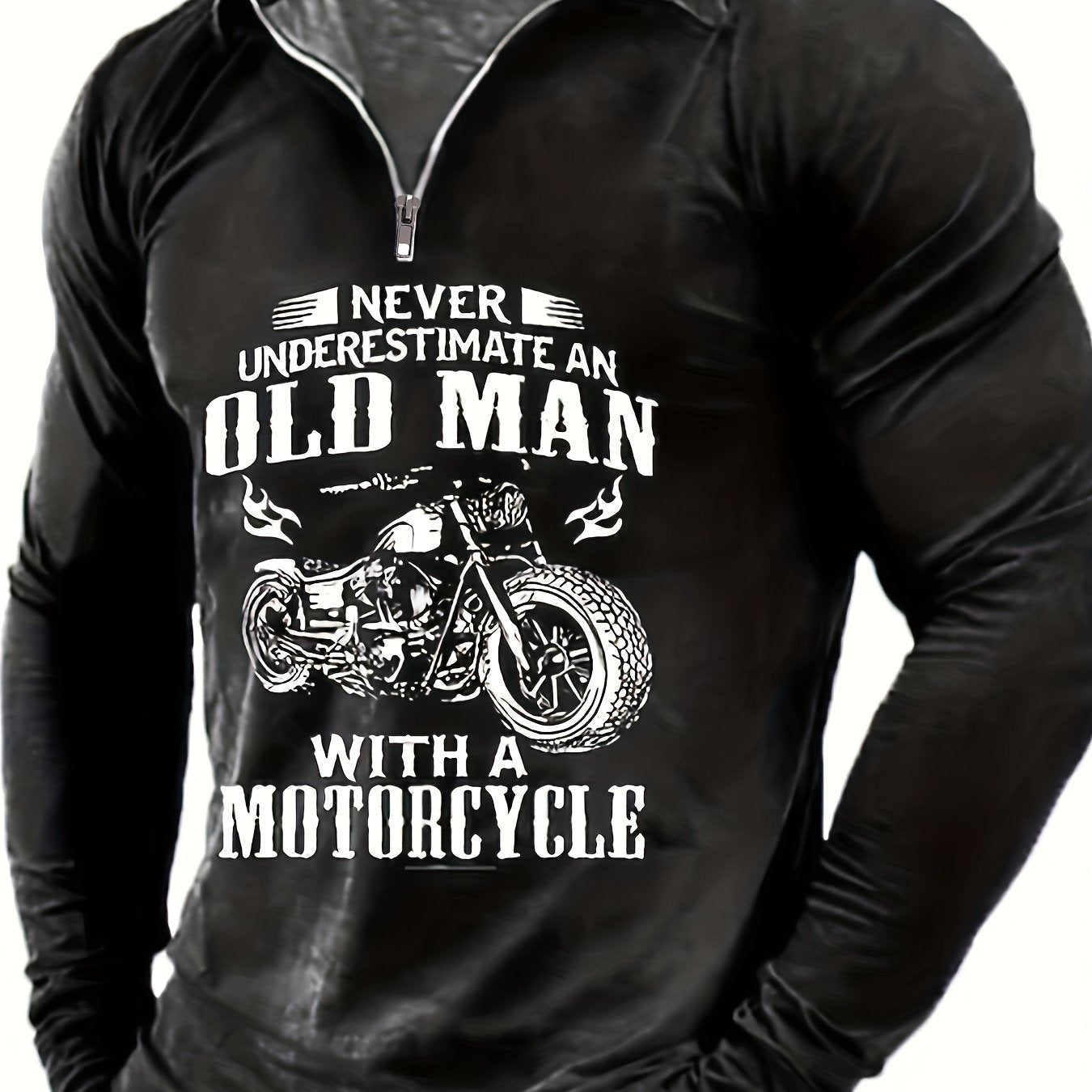 Motorcycle And Letters Pattern Men's Custom Fit Long Sleeve Shirt