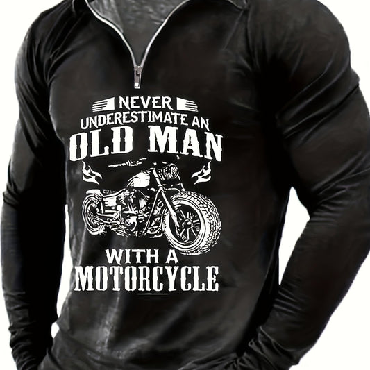 Motorcycle And Letters Pattern Men's Custom Fit Long Sleeve Shirt