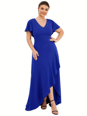 Solid Ruffle Trim Cap Sleeve Maxi Dress Women's Plus Medium
