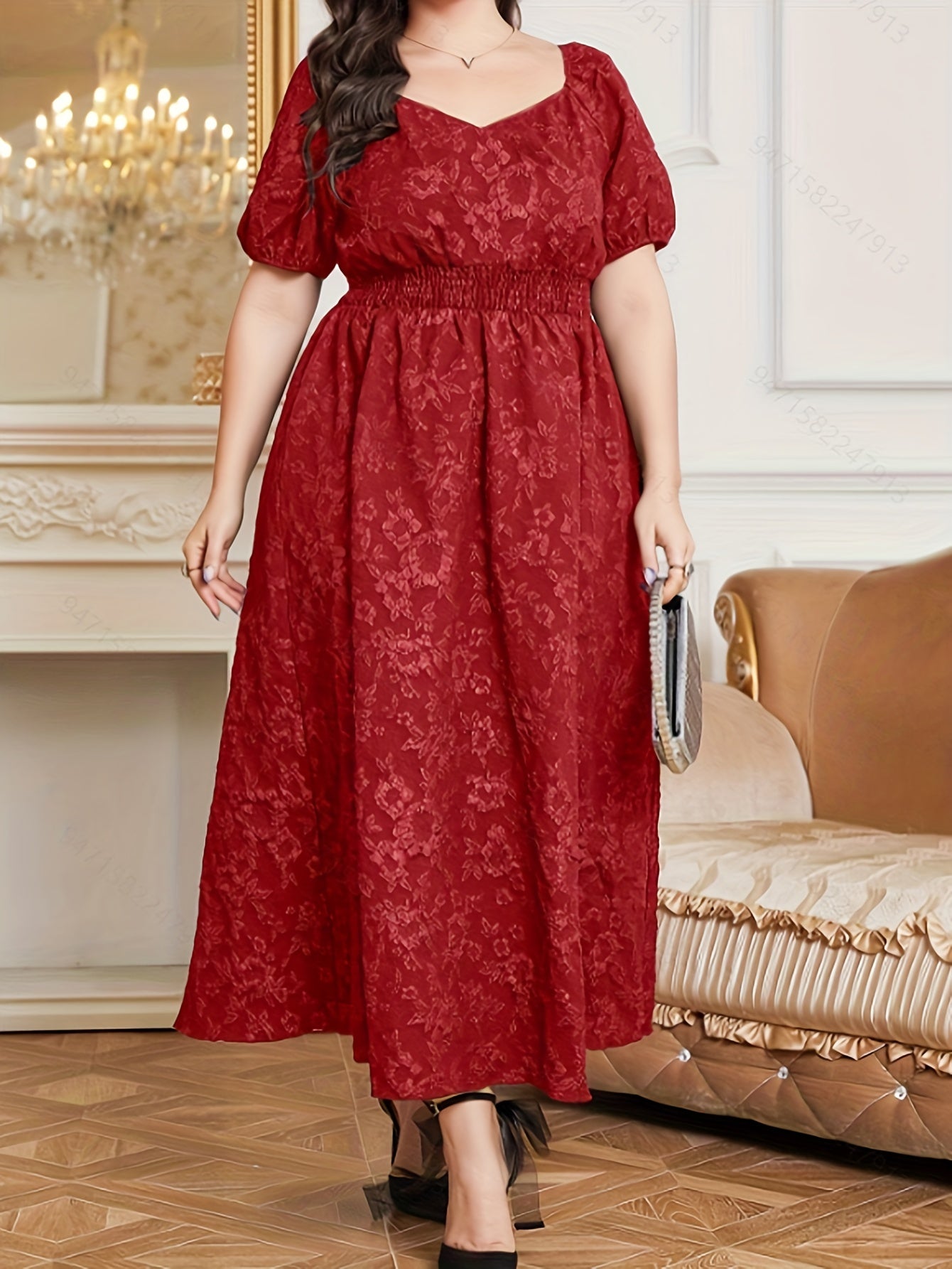 Romantic Kaftan Dress Women's Plus Floral Print Puff Sleeve