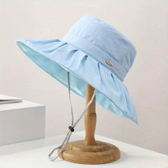 Solid Wide Brim Sunscreen Basin Hat Foldable Travel Beach Hats