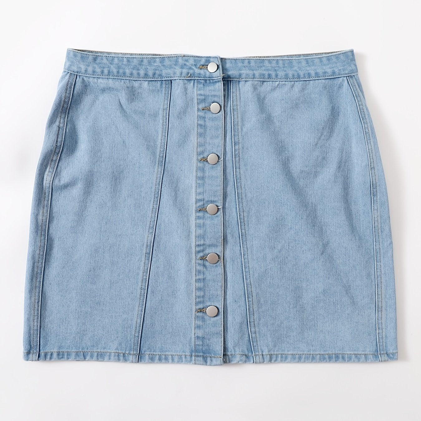 Button Front Mini Denim Skirt Women's Plus Solid Mini Denim Skirt
