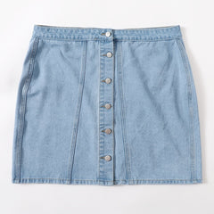 Button Front Mini Denim Skirt Women's Plus Solid Mini Denim Skirt