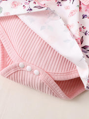 Baby Girls Floral Pink Dress Onesie Set with Headband