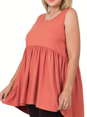 Solid Peplum Tunic Tank Top