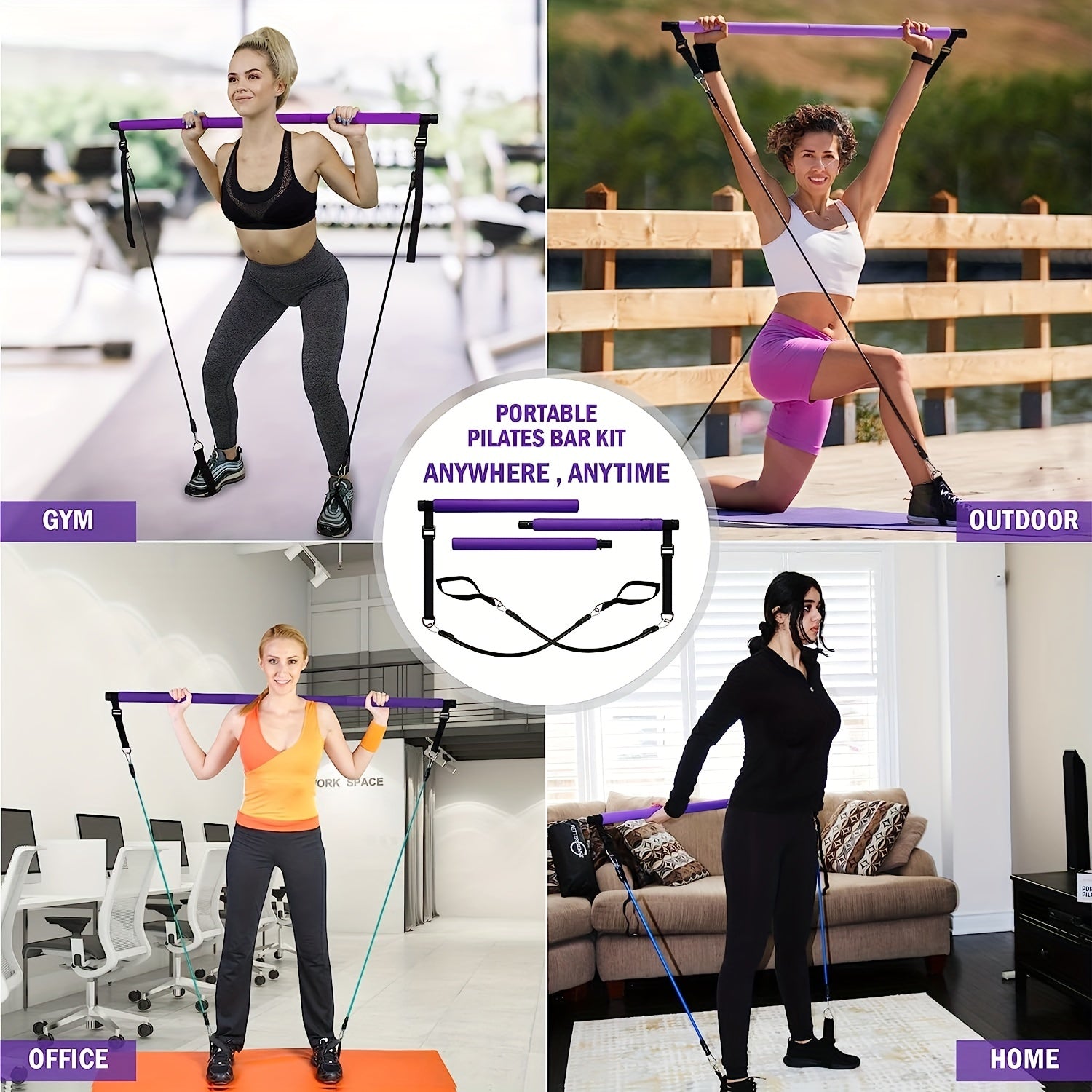 Portable Pilates Bar Kit With Resistance Bands For Men And Women