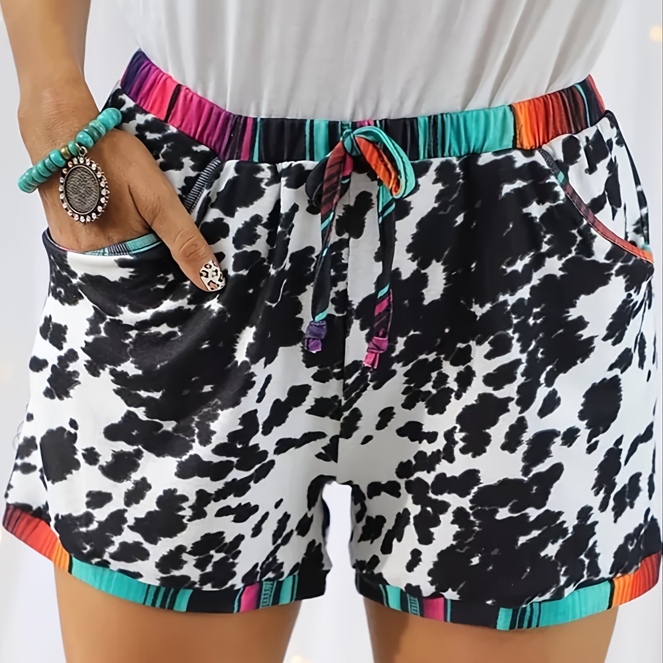Leopard Print Elastic Shorts High Waist Casual Women's Clothing