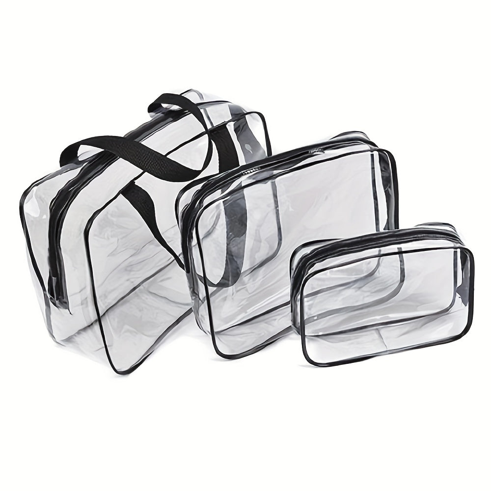3pcs Travel PVC Cosmetic Bags Transparent Zipper Makeup Organizer Handbags