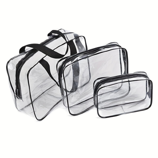 3pcs Travel PVC Cosmetic Bags Transparent Zipper Makeup Organizer Handbags