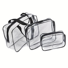 3pcs Travel PVC Cosmetic Bags Transparent Zipper Makeup Organizer Handbags
