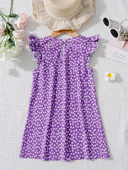 Girls Daisy Floral Print Ruffle Sleeve Dress