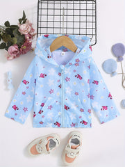 Girls' Floral Animal Print Zip Hooded Windbreaker Jacket Spring Fall