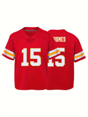 Youth Red Football Jersey V-Neck Short Sleeve Uniform for Games