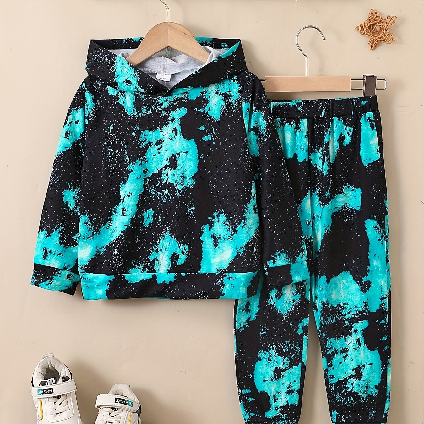 Boy's 2pcs Hoodie & Sweatpants Set Splash Print Long Sleeve Top Casual Outfits