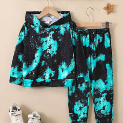 Boy's 2pcs Hoodie & Sweatpants Set Splash Print Long Sleeve Top Casual Outfits