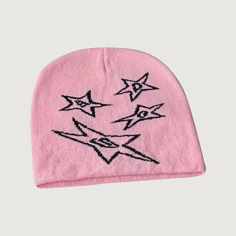 Warm Knit Beanie Hat with Star Pattern