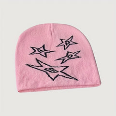 Warm Knit Beanie Hat with Star Pattern