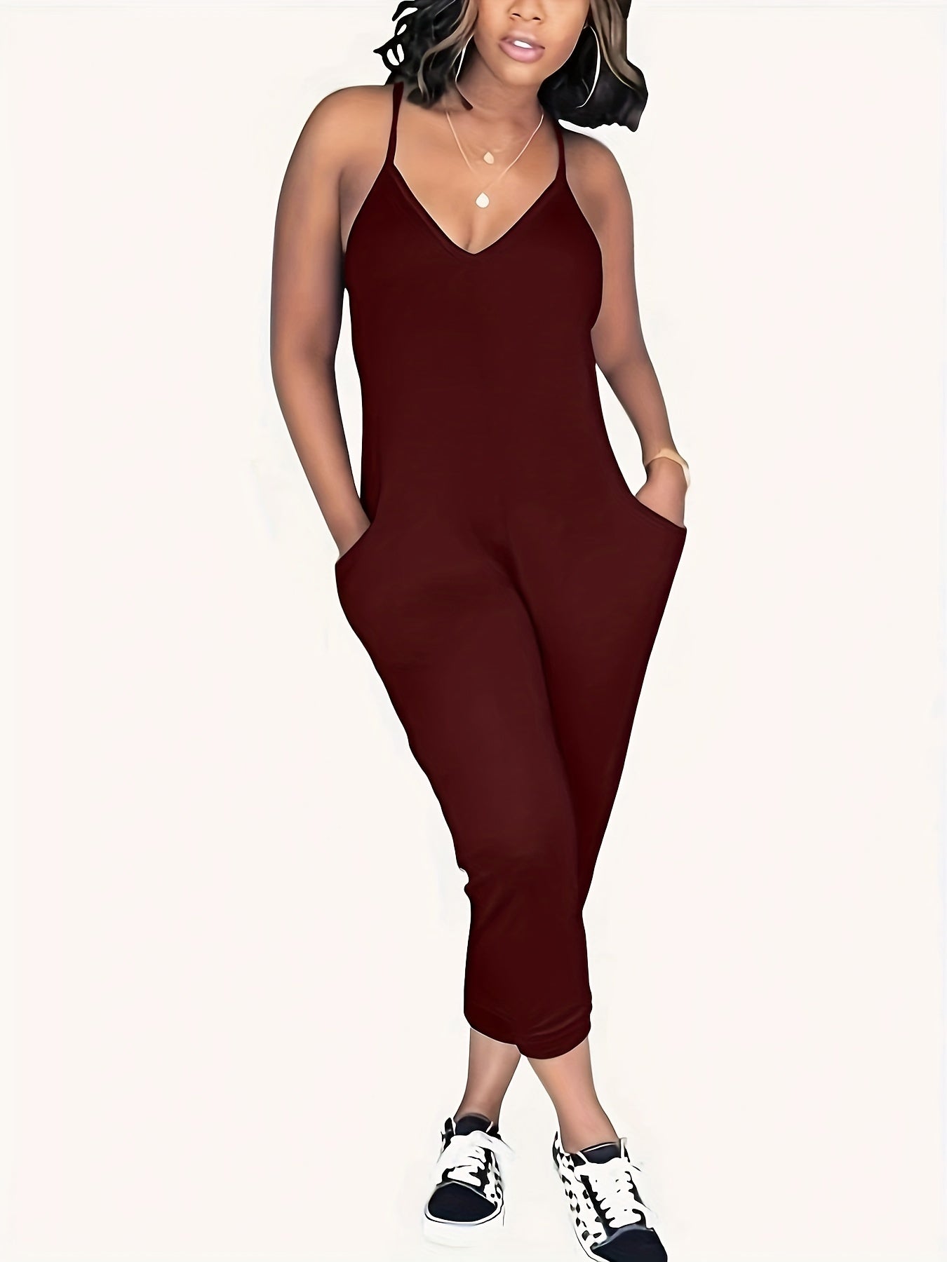 V Neck Cami Jumpsuit with Pockets