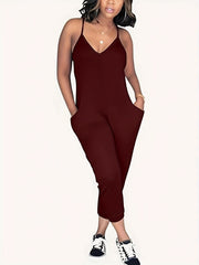 V Neck Cami Jumpsuit with Pockets
