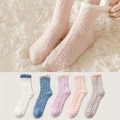 5 Pairs Mid Tube Fuzzy Floor Socks Warm & Comfy Women's Stockings