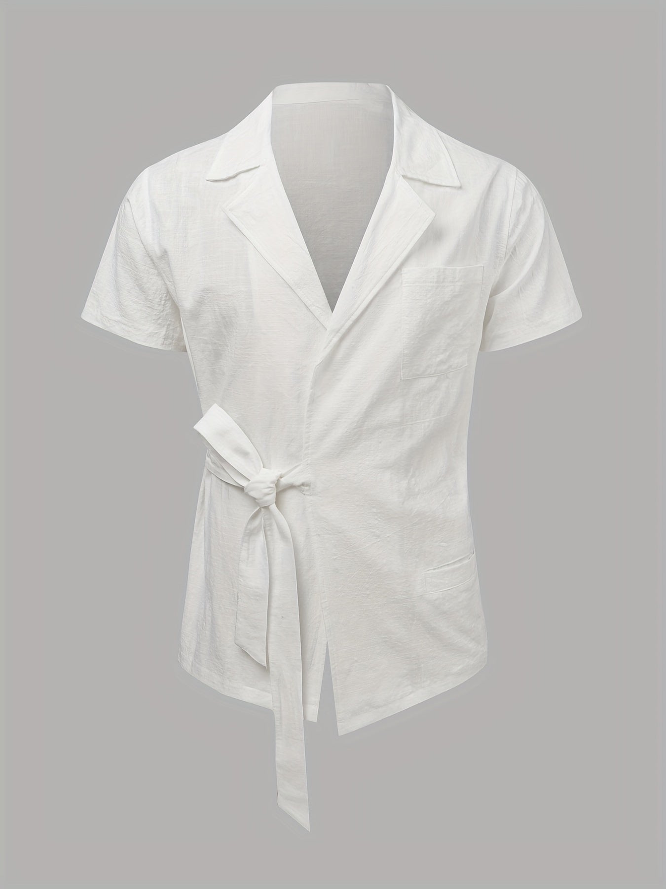 Men's Casual Cotton Shirt Lace Up Lapel Short Sleeve for Summer