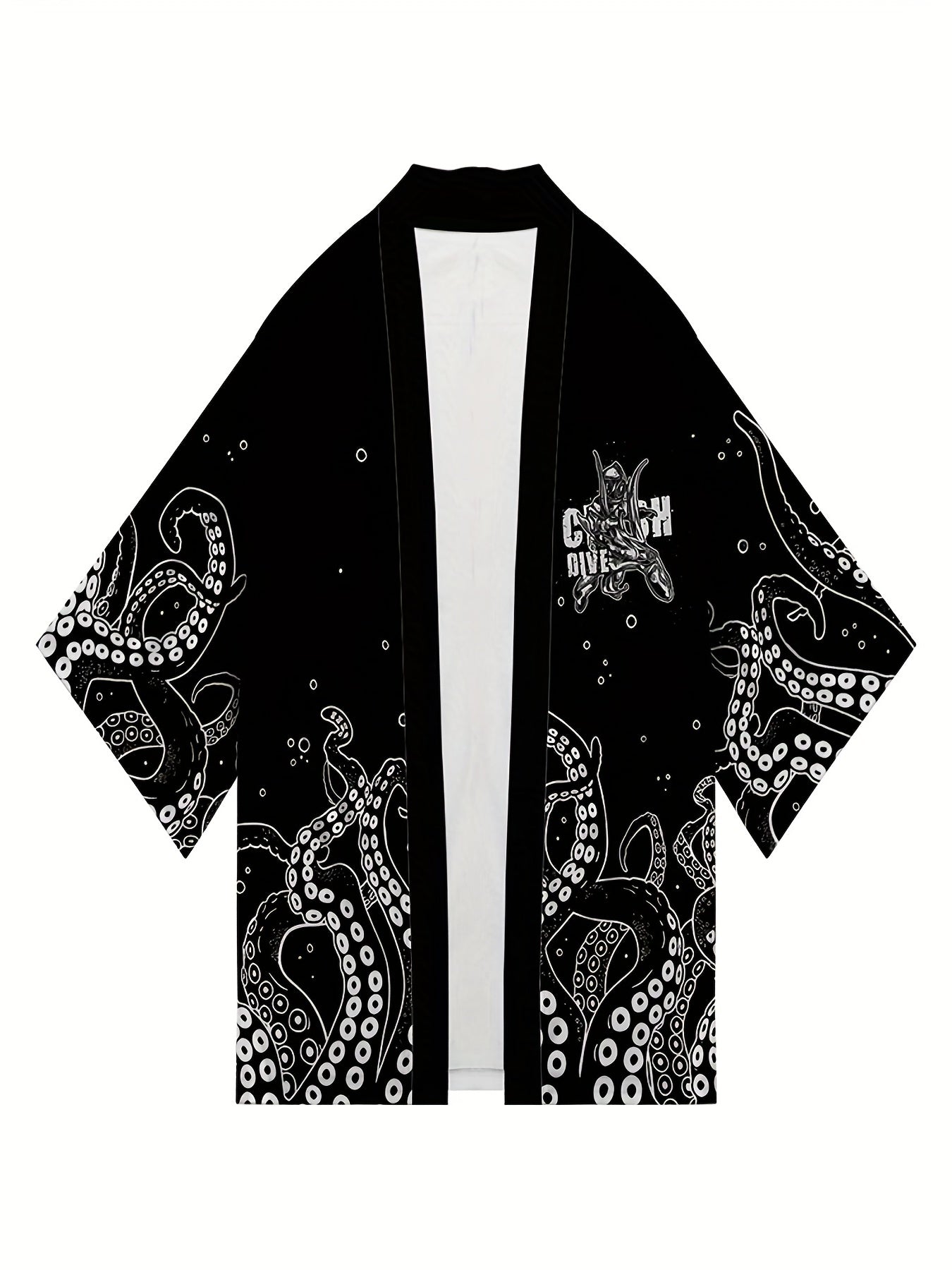 Japanese Octopus Pattern Kimono Jacket V Neck Short Sleeve Coat