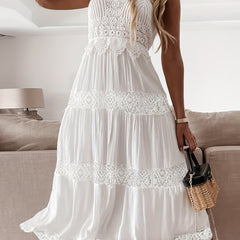 Lace Bridesmaid Dress Sleeveless Crew Neck Tank Dress