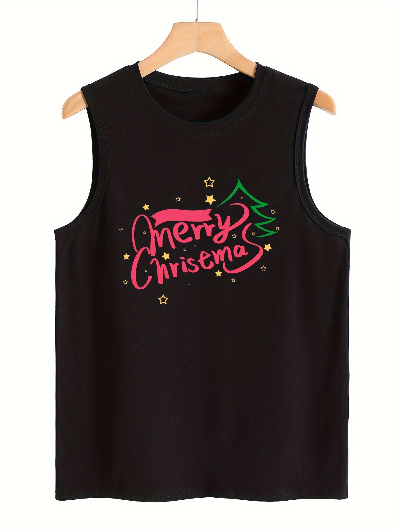 Christmas Letter Print Sleeveless Sports Vest Stretchy Casual Tops