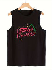Christmas Letter Print Sleeveless Sports Vest Stretchy Casual Tops