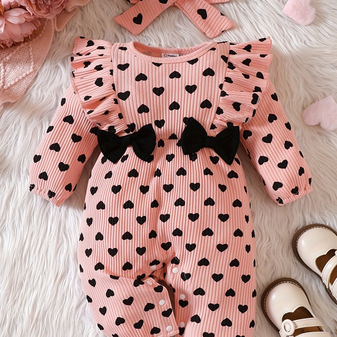 Infant Baby Girl Love Ruffle Long Sleeve Jumpsuit Newborn Bow Romper
