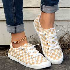 Women's Checkerboard Pattern Casual Sneakers Lace up Lightweight Walking Shoes